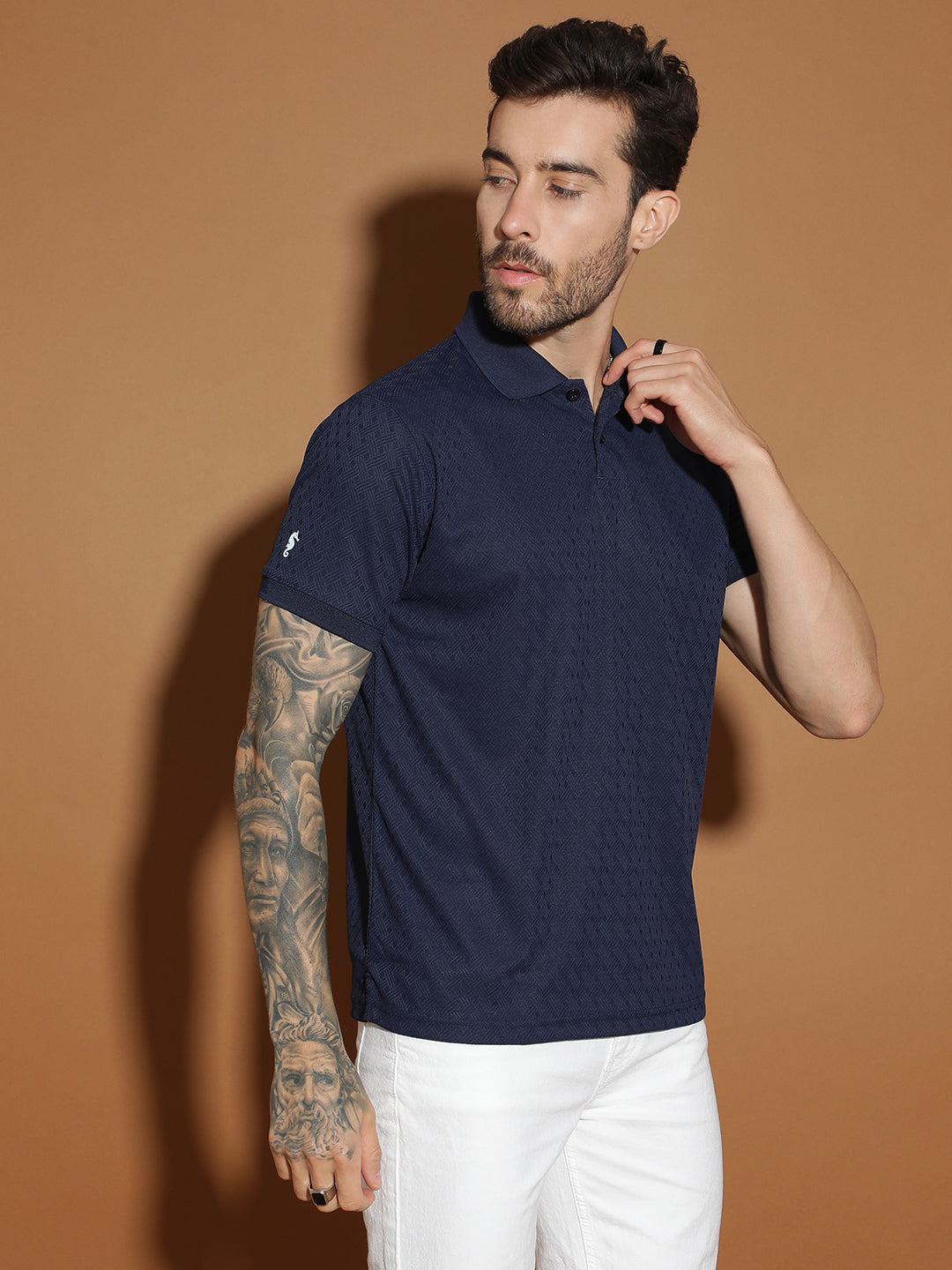 Dryfit Polyester Jacquard Textured Polo Neck Half Sleeve T-Shirt