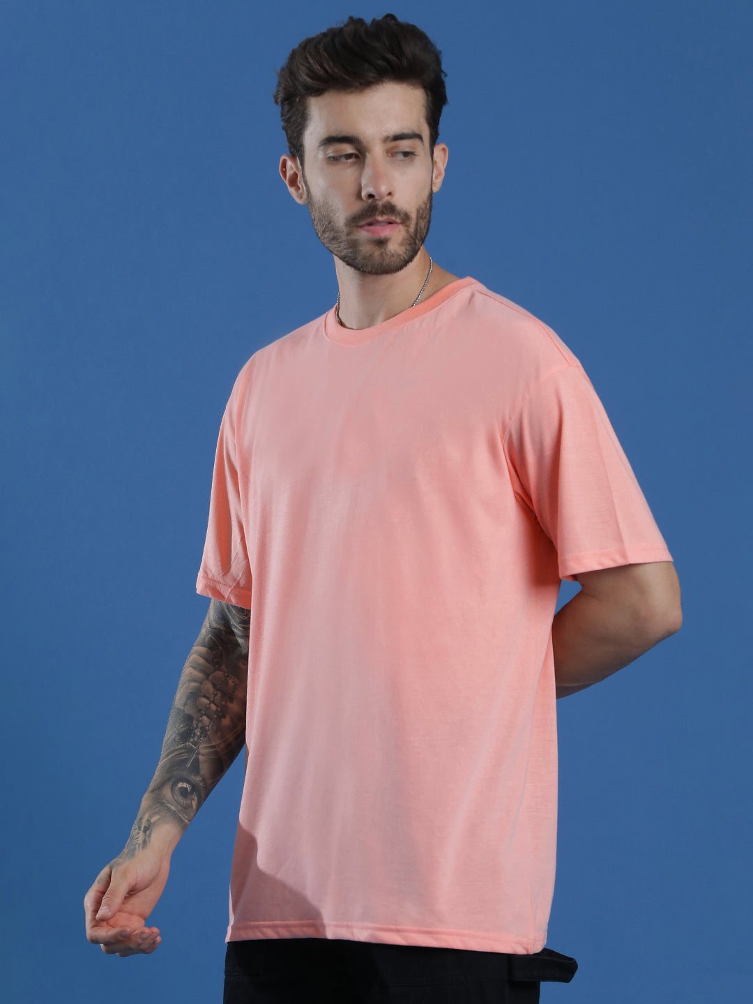 Single Jersey Oversized Round Neck Drop Shoulder Half Sleeve T-Shirt