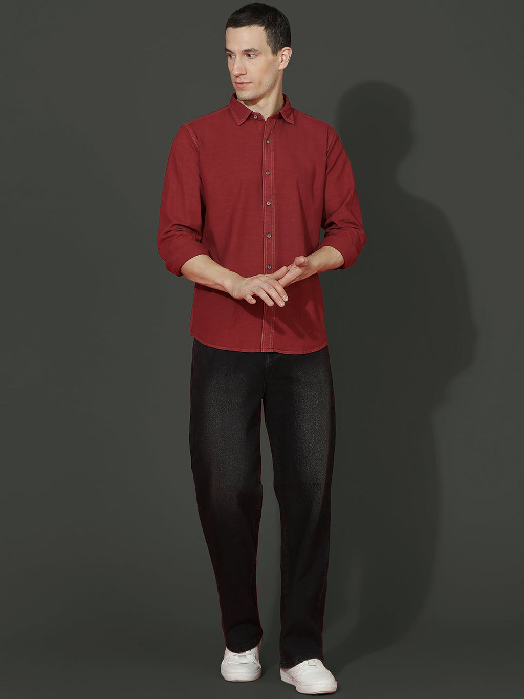 Denim Regular Fit Full Sleeve Cutaway Collar Casual Shirt