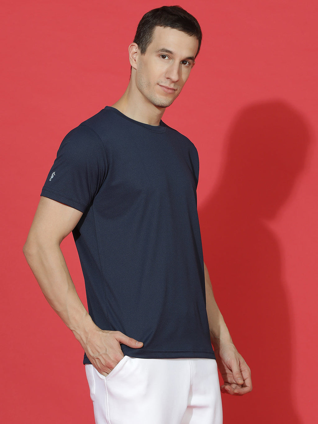 Polyester Jacquard Textured Round Neck Slim Fit Half Sleeve T-Shirt