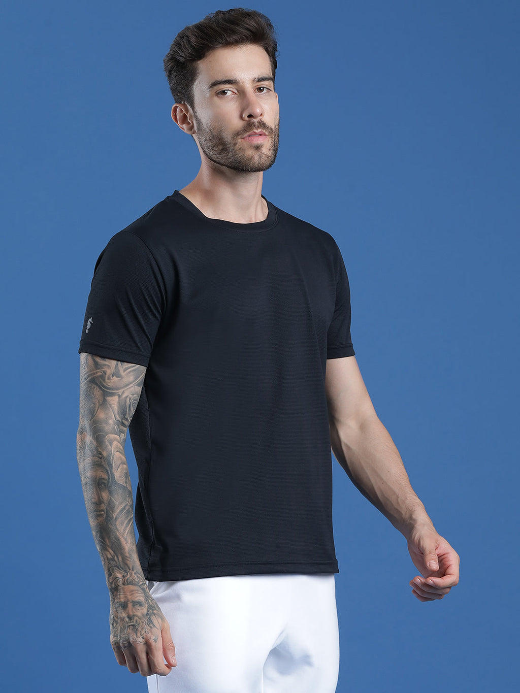 Polyester Jacquard Textured Round Neck Slim Fit Half Sleeve T-Shirt