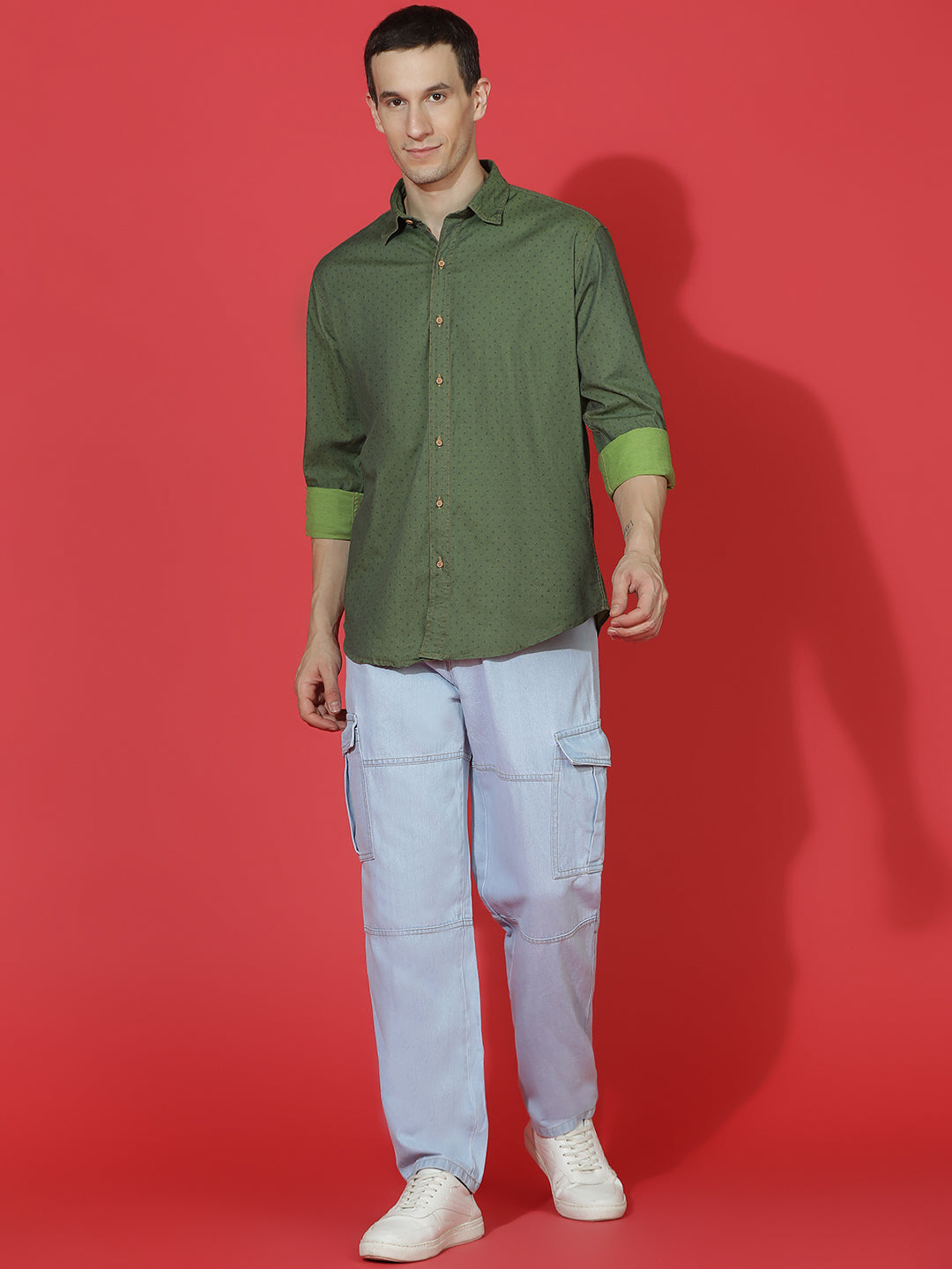 Denim Regular Fit Full Sleeve Cutaway Collar Casual Shirt