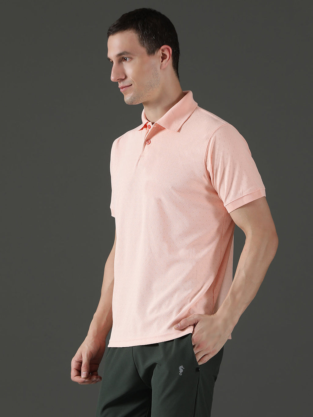 Dryfit Polyester Jacquard Textured Polo Neck Half Sleeve T-Shirt