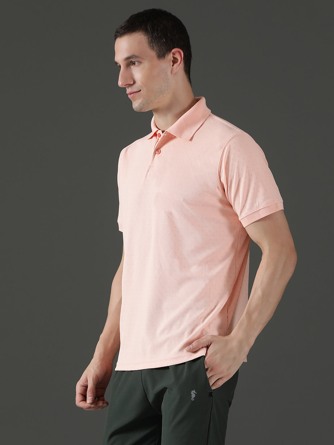 Dryfit Polyester Jacquard Textured Polo Neck Half Sleeve T-Shirt