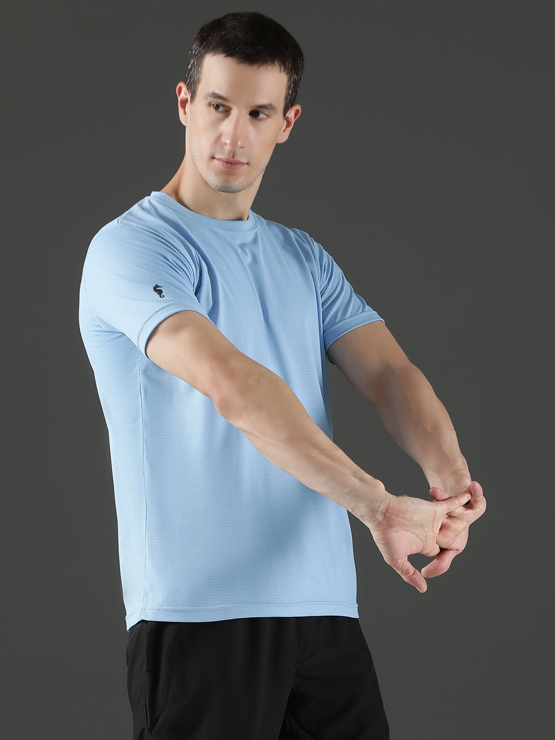 Polyester Jacquard Textured Round Neck Slim Fit Half Sleeve T-Shirt