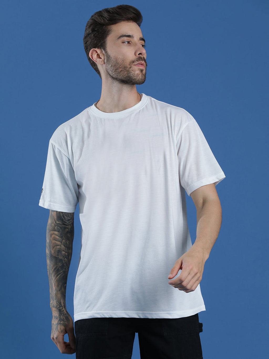 Single Jersey Oversized Round Neck Drop Shoulder Half Sleeve T-Shirt