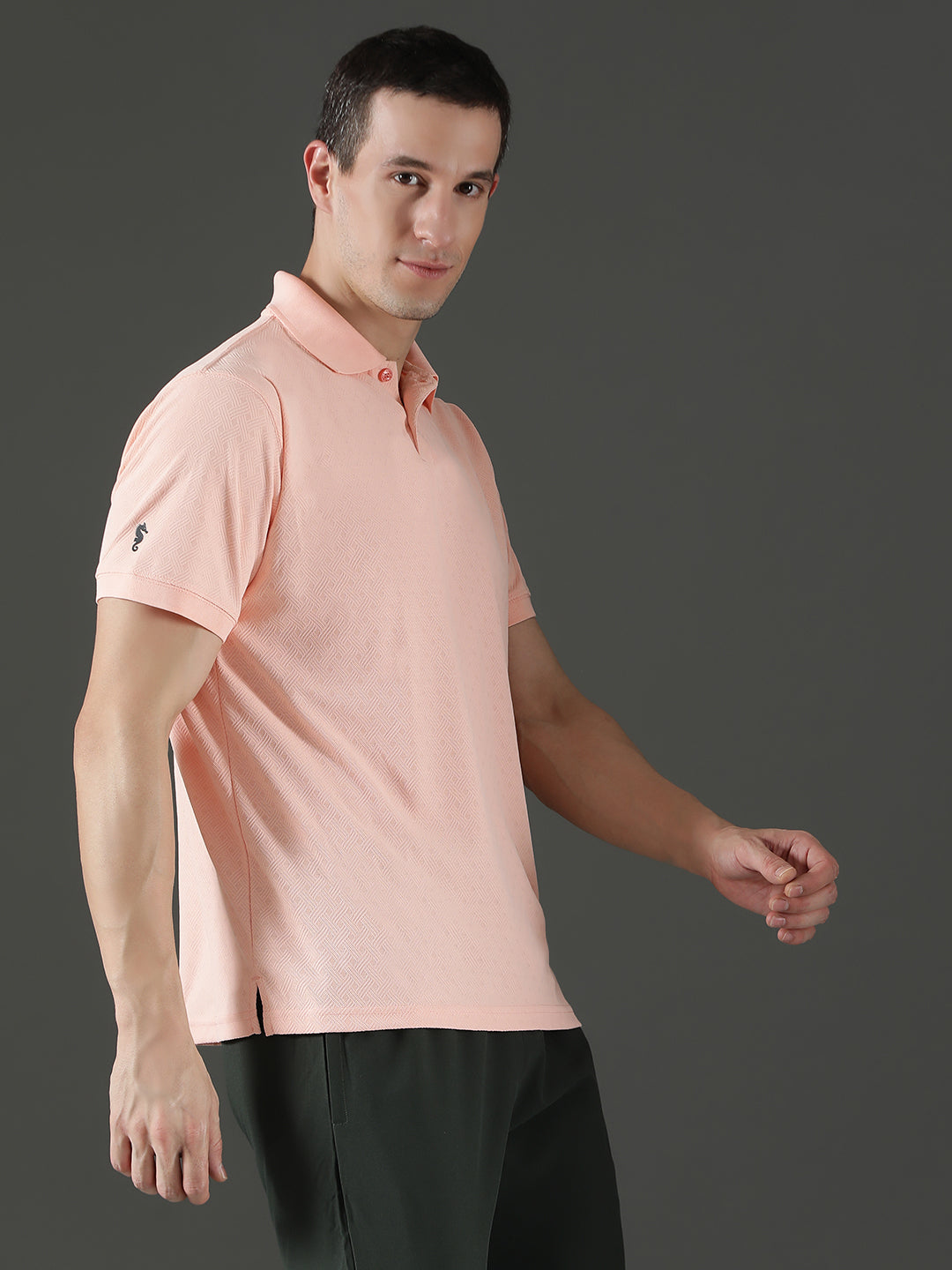 Dryfit Polyester Jacquard Textured Polo Neck Half Sleeve T-Shirt