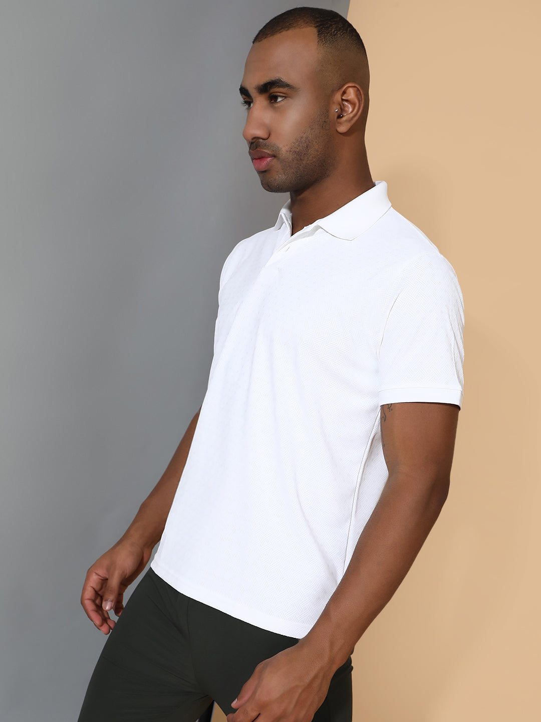 Dryfit Polyester Jacquard Textured Polo Neck Half Sleeve T-Shirt