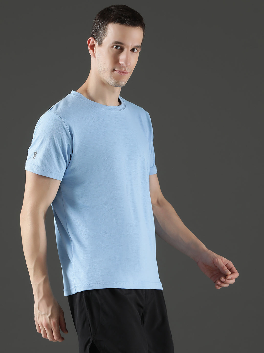 Polyester Lycra Jacquard Textured Round Neck Slim Fit Half Sleeve T-Shirt