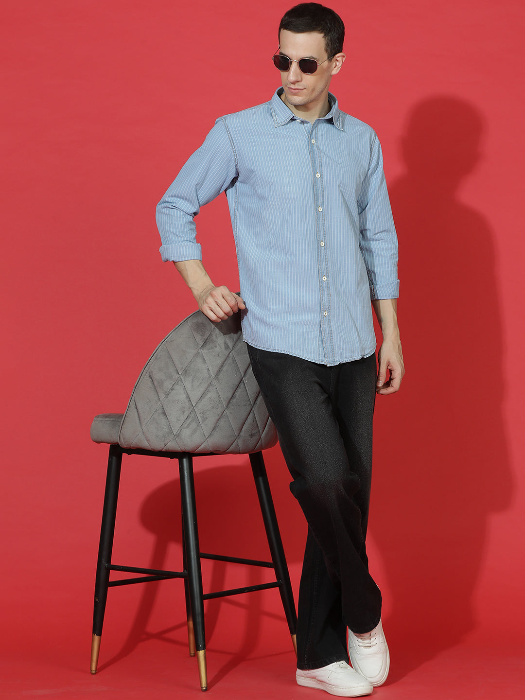 Denim Regular Fit Full Sleeve Cutaway Collar Casual Shirt