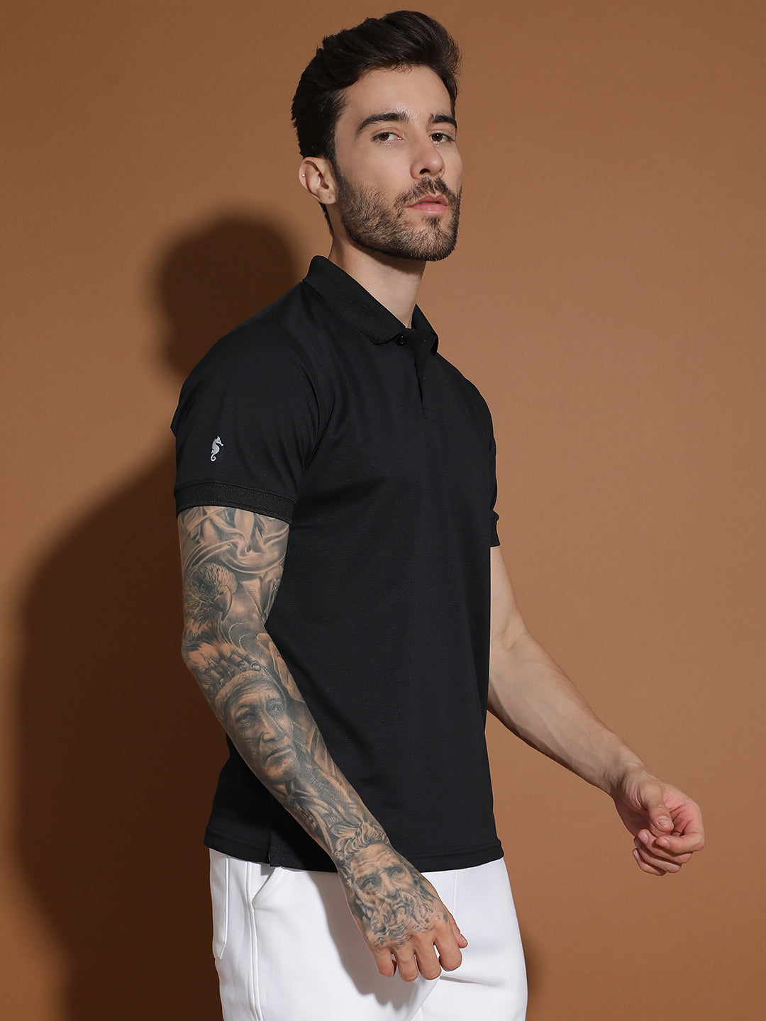 Dryfit Micro Polyester Textured Polo Neck Slim Fit Half Sleeve T-Shirt
