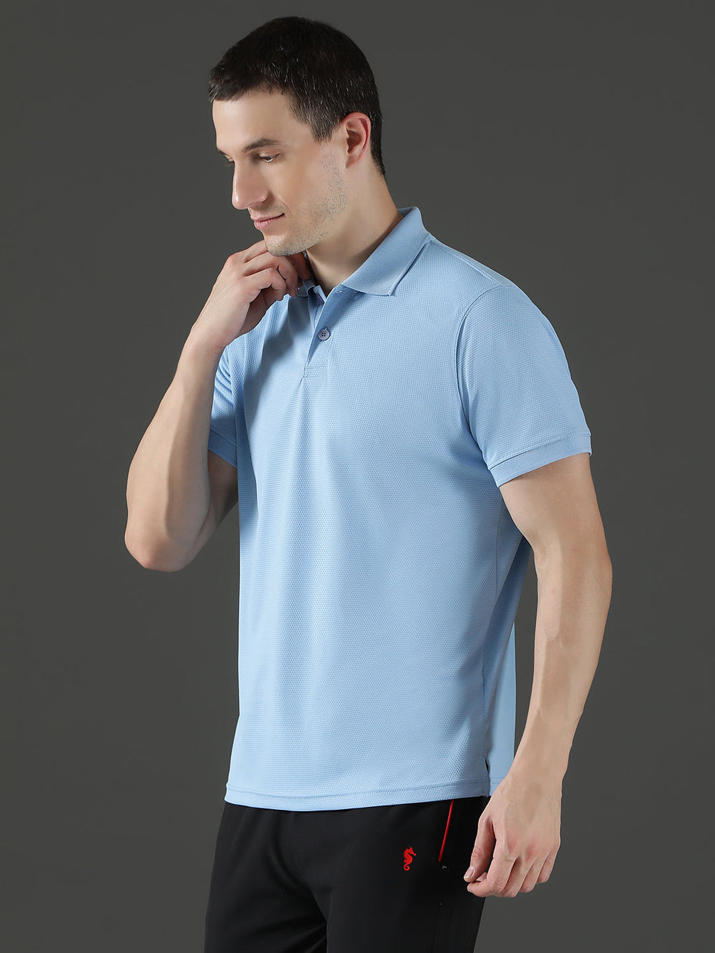 Dryfit Micro Polyester Textured Polo Neck Slim Fit Half Sleeve T-Shirt