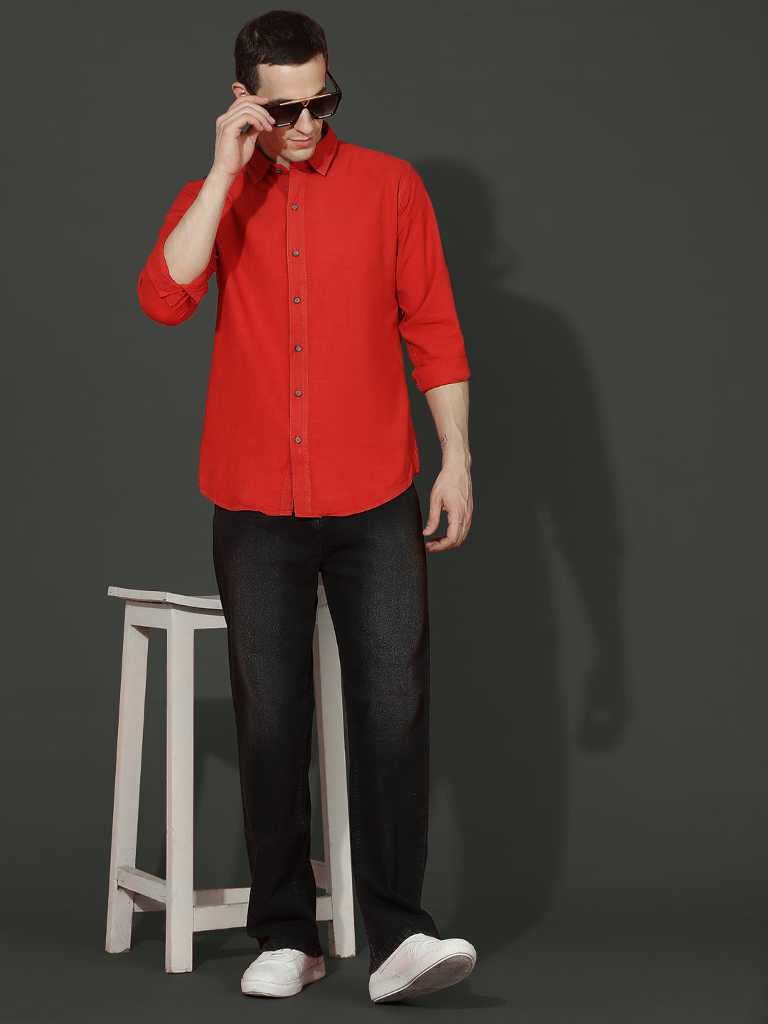 Denim Regular Fit Full Sleeve Cutaway Collar Casual Shirt