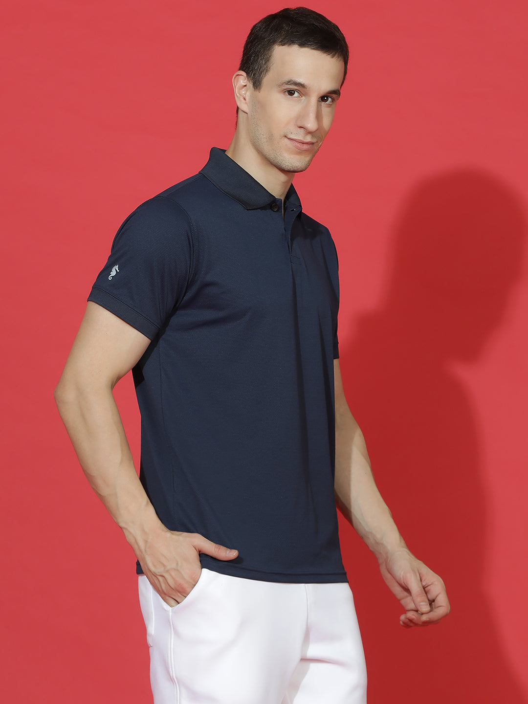 Dryfit Micro Polyester Textured Polo Neck Slim Fit Half Sleeve T-Shirt
