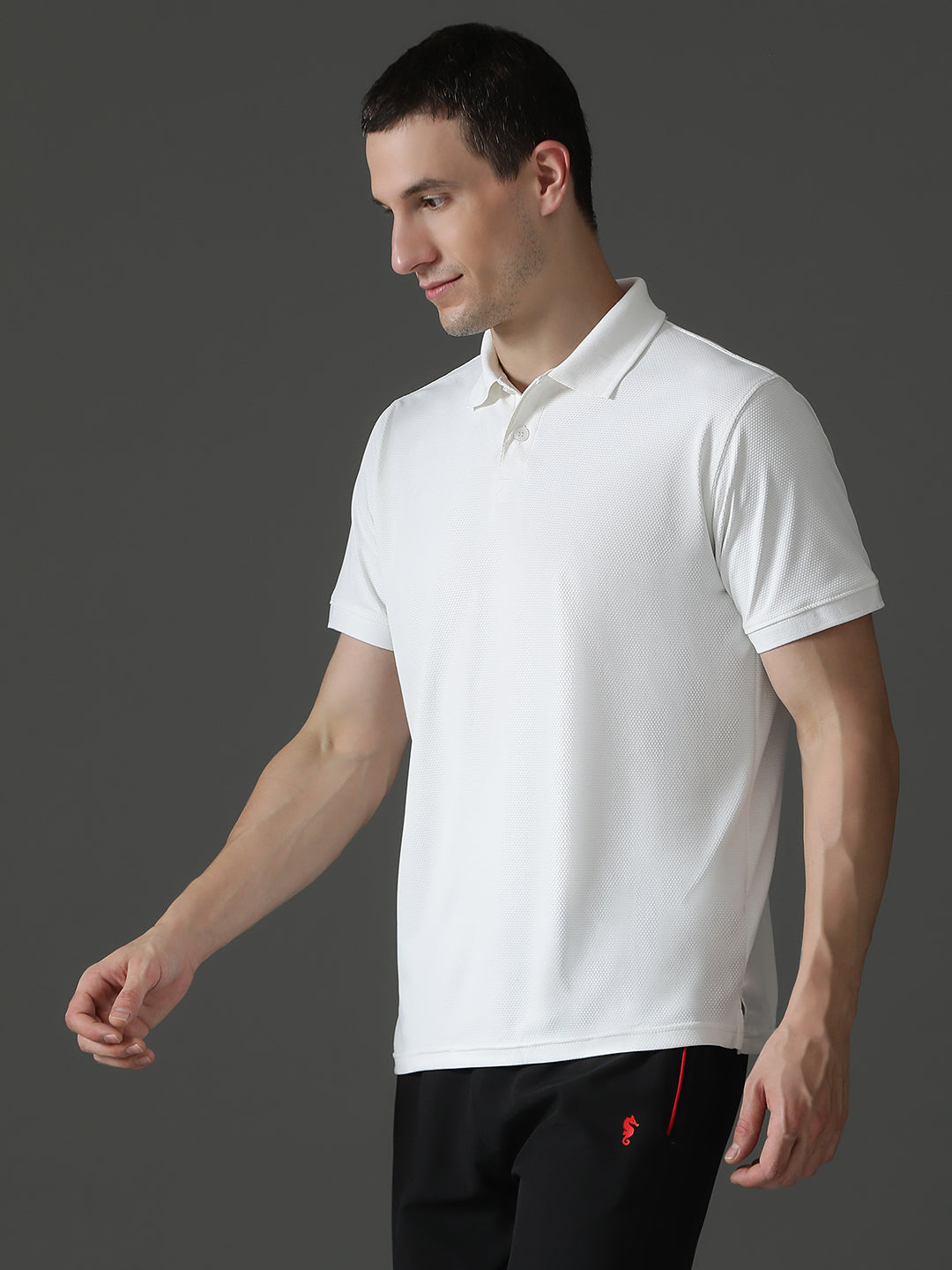 Dryfit Micro Polyester Textured Polo Neck Slim Fit Half Sleeve T-Shirt