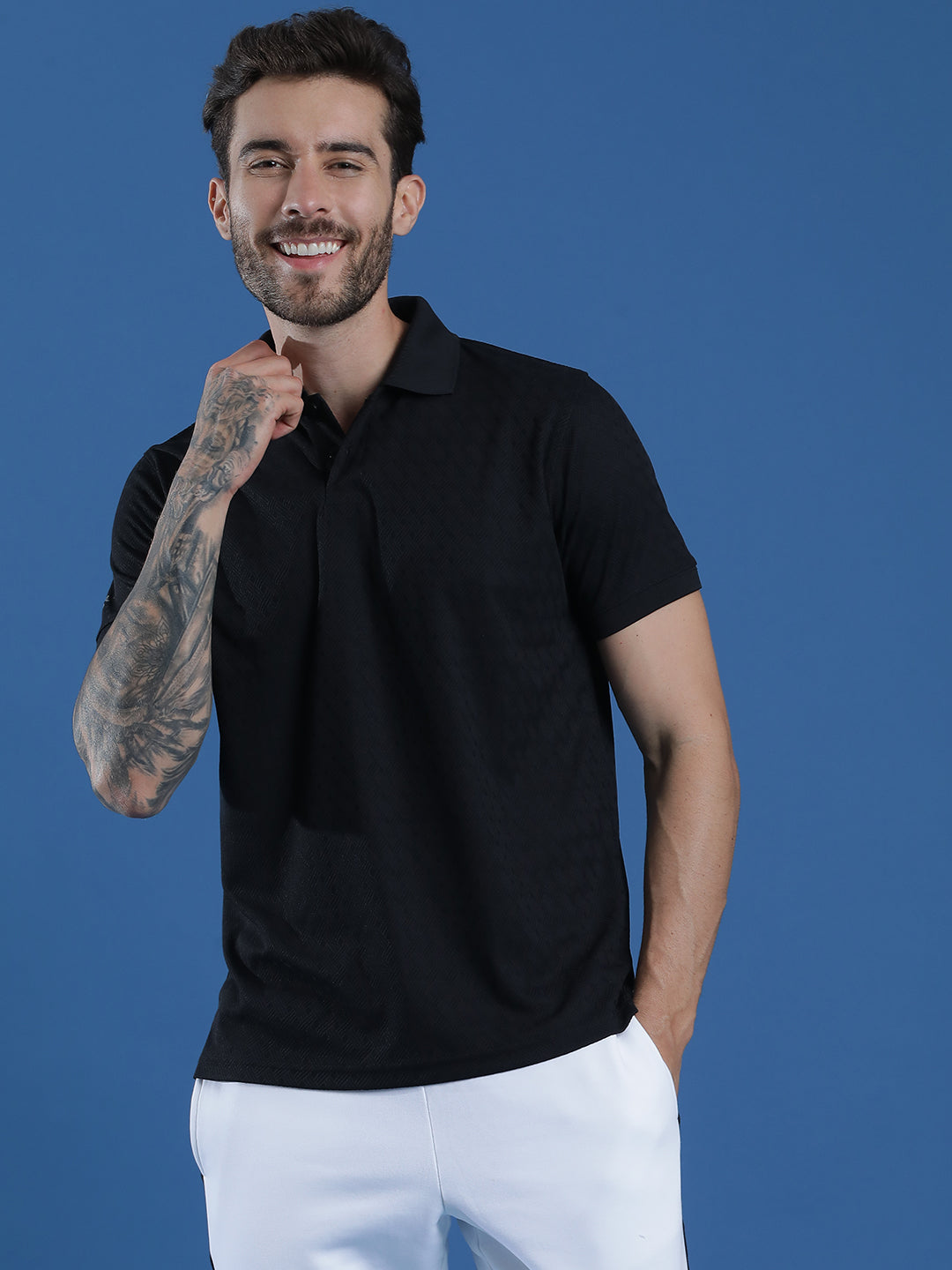Dryfit Polyester Jacquard Textured Polo Neck Half Sleeve T-Shirt