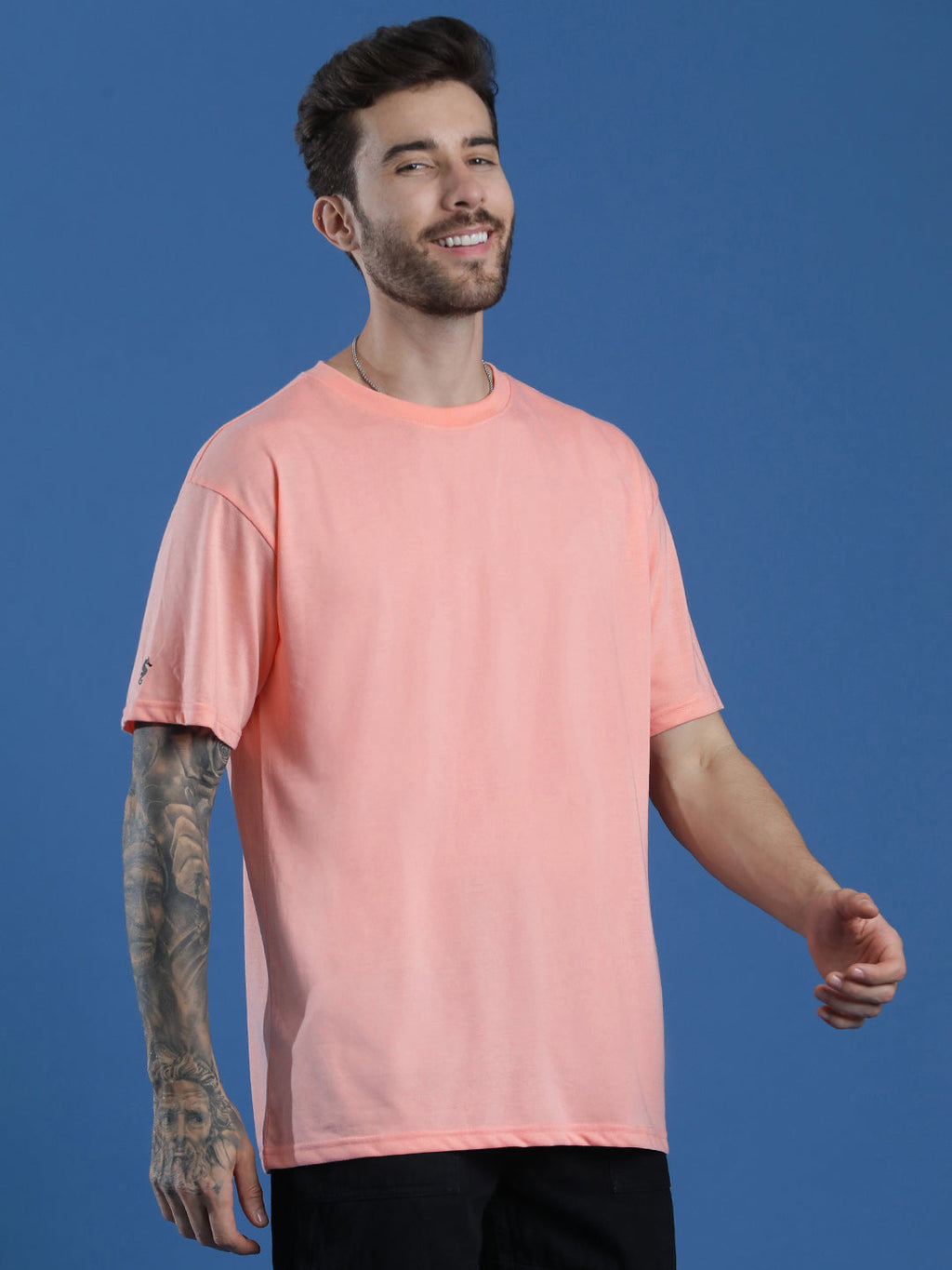 Single Jersey Oversized Round Neck Drop Shoulder Half Sleeve T-Shirt