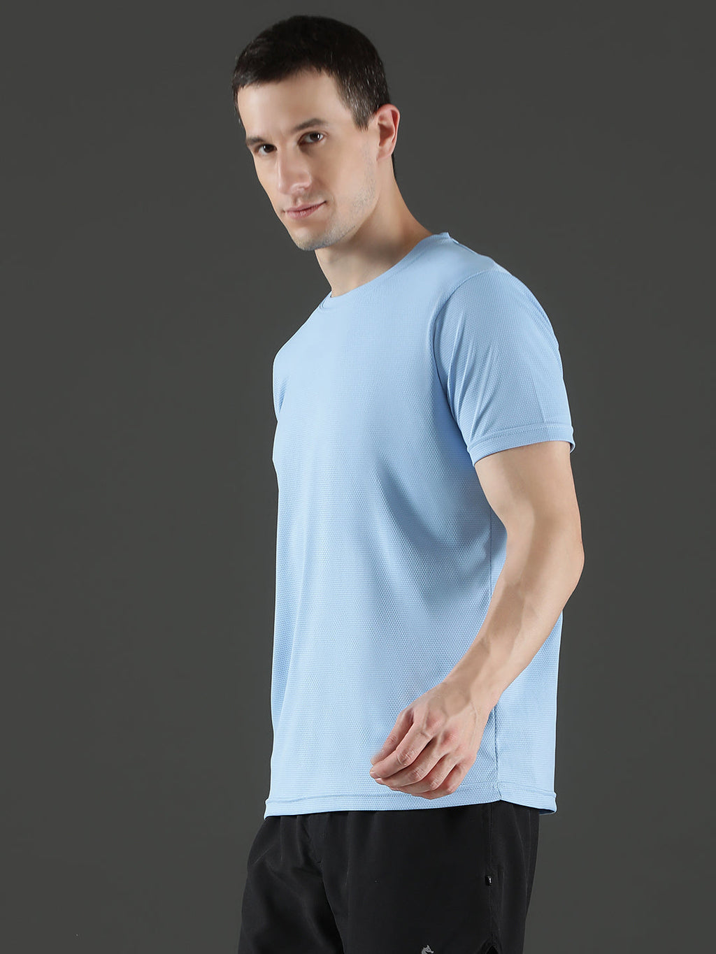 Polyester Jacquard Textured Round Neck Slim Fit Half Sleeve T-Shirt