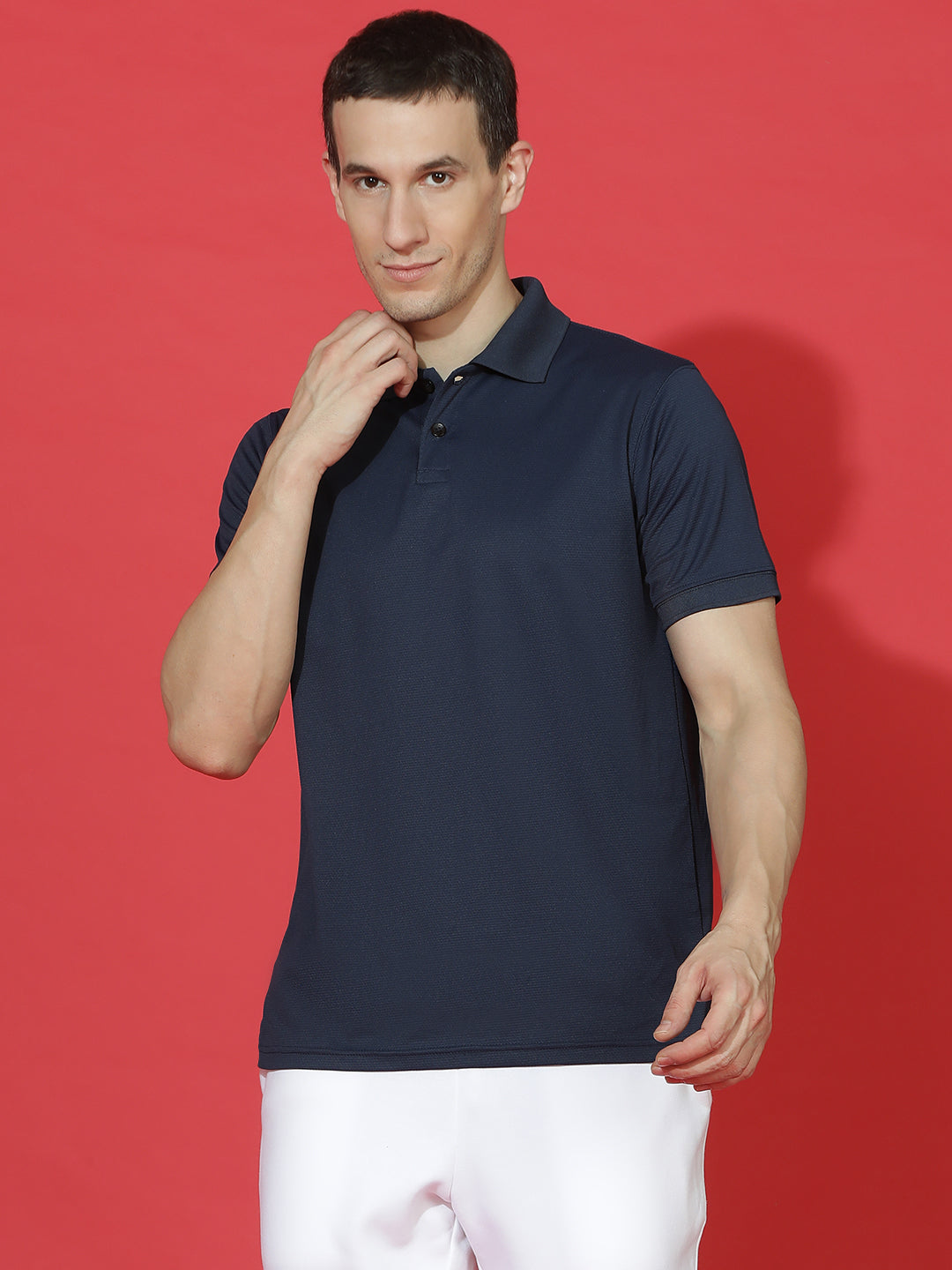 Dryfit Micro Polyester Textured Polo Neck Slim Fit Half Sleeve T-Shirt
