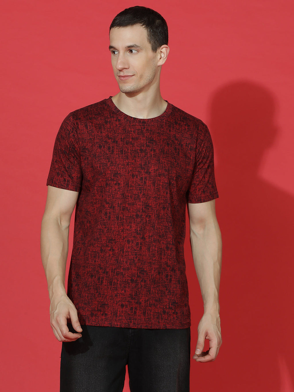 Single Jersey Round Neck Slim Fit Printed Half Sleeve T-Shirt