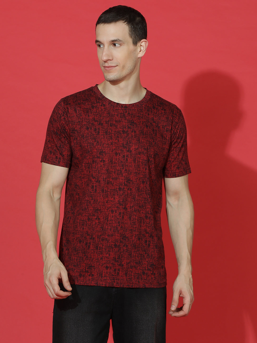 Single Jersey Round Neck Slim Fit Printed Half Sleeve T-Shirt