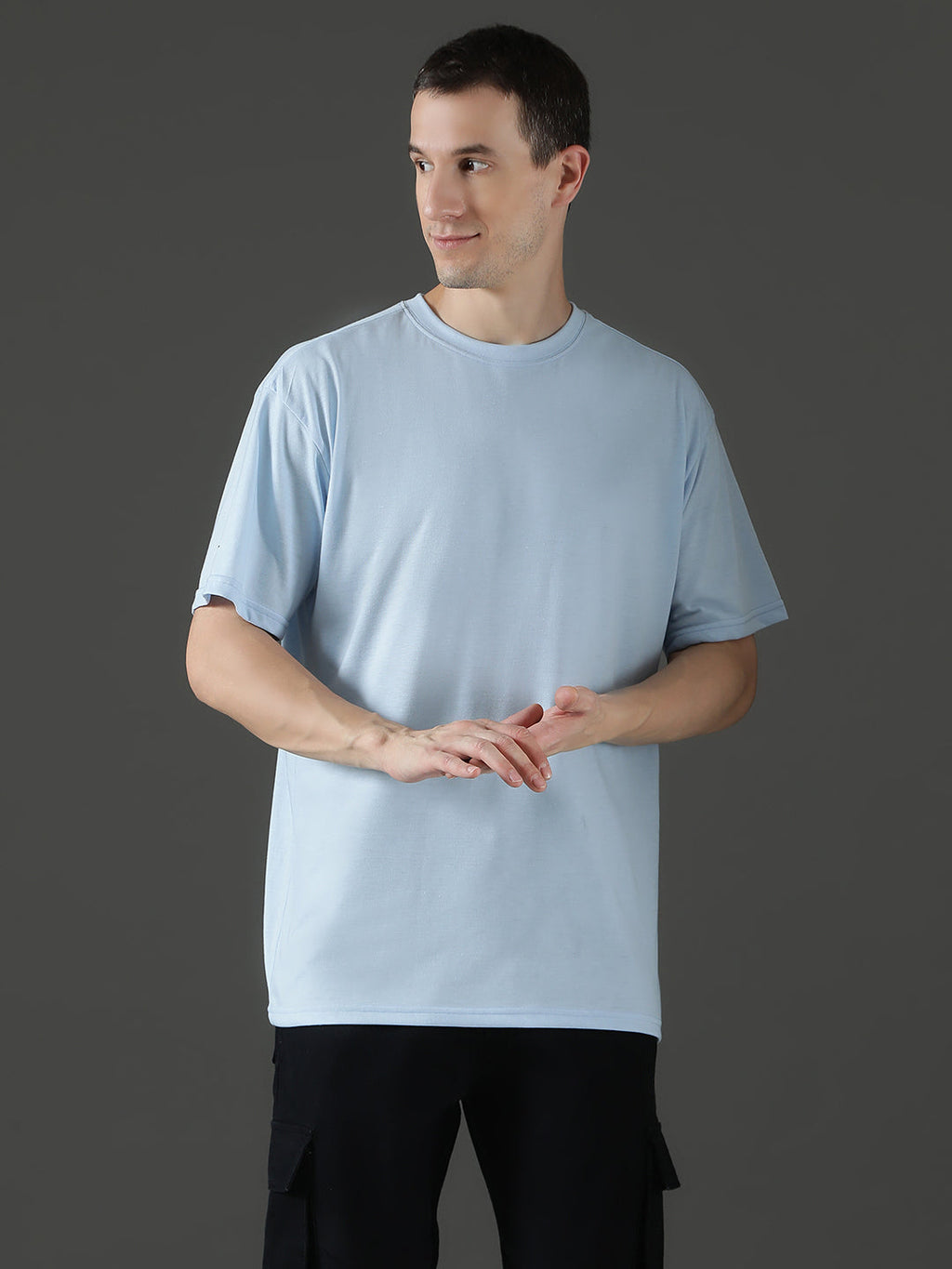 Single Jersey Oversized Round Neck Drop Shoulder Half Sleeve T-Shirt