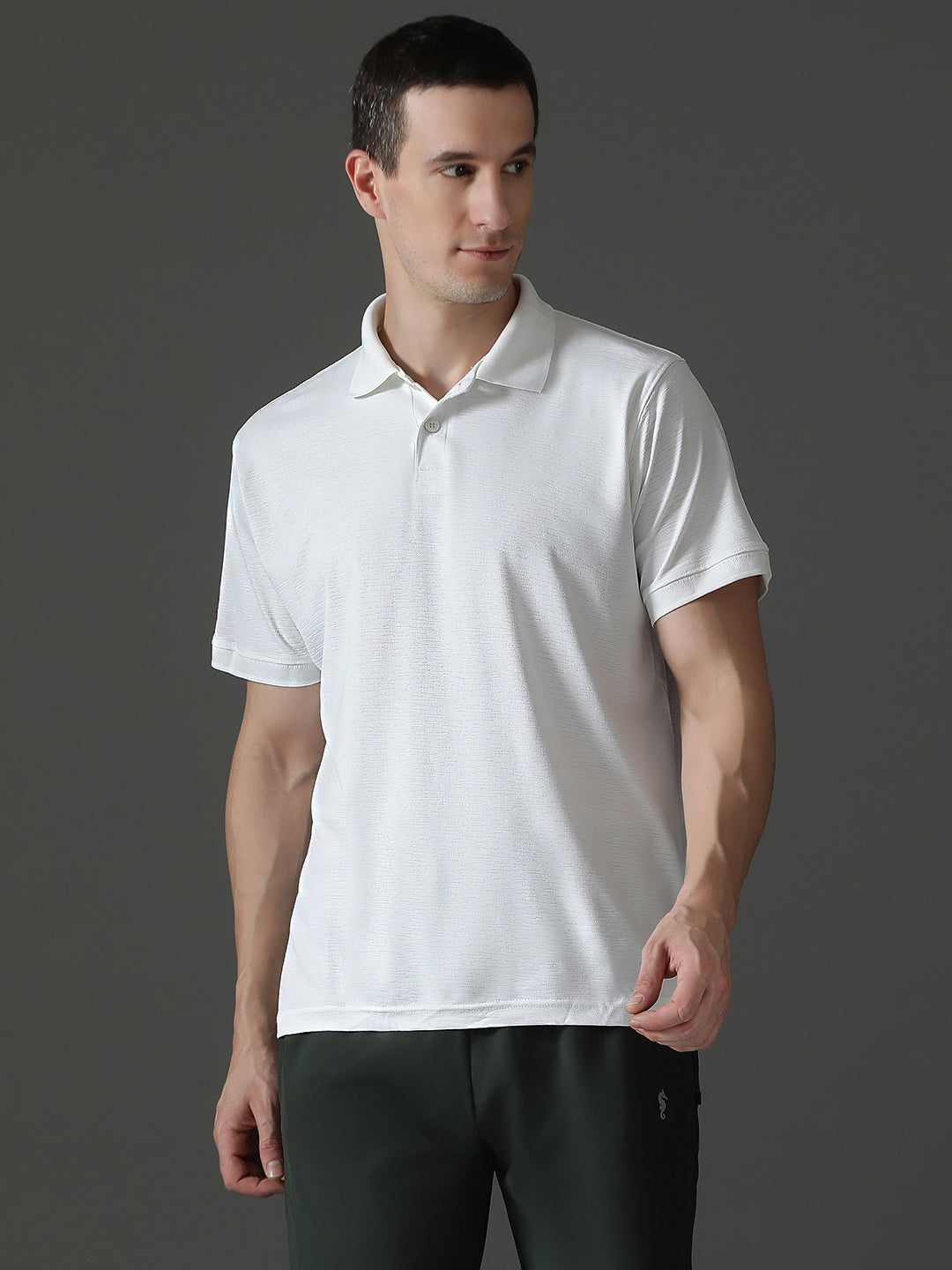 Polyester Lycra Jacquard Textured Polo Neck Half Sleeve T-Shirt