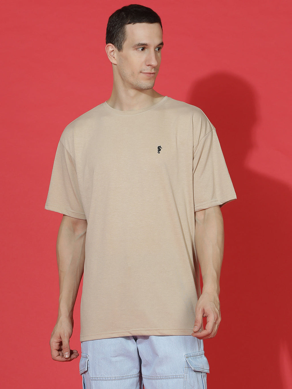 Single Jersey Oversized Round Neck Drop Shoulder Half Sleeve T-Shirt