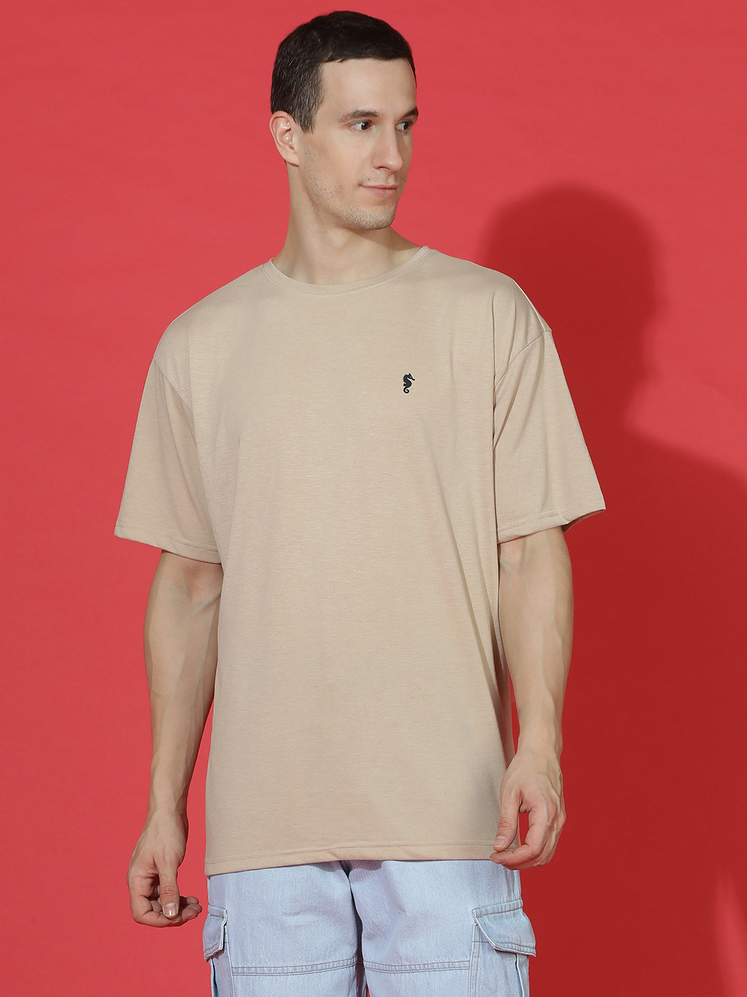 Single Jersey Oversized Round Neck Drop Shoulder Half Sleeve T-Shirt