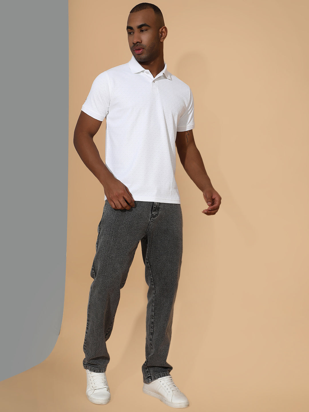 Dryfit Polyester Jacquard Textured Polo Neck Half Sleeve T-Shirt