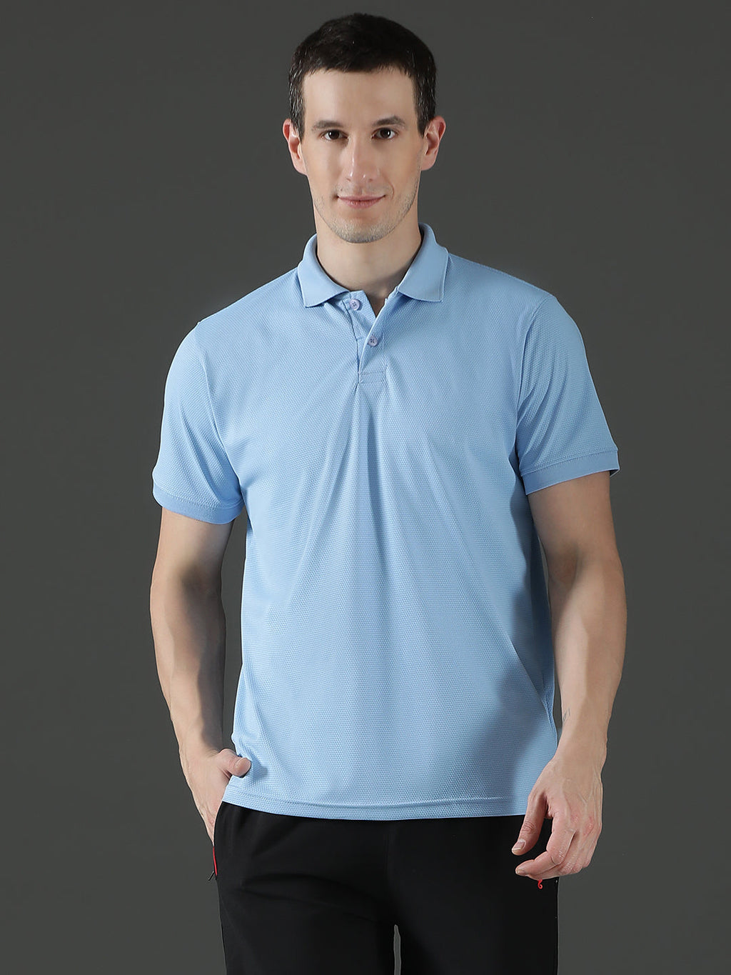 Dryfit Micro Polyester Textured Polo Neck Slim Fit Half Sleeve T-Shirt