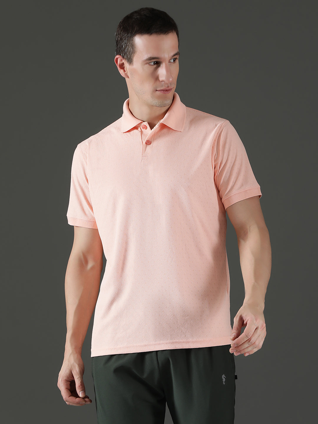 Dryfit Polyester Jacquard Textured Polo Neck Half Sleeve T-Shirt