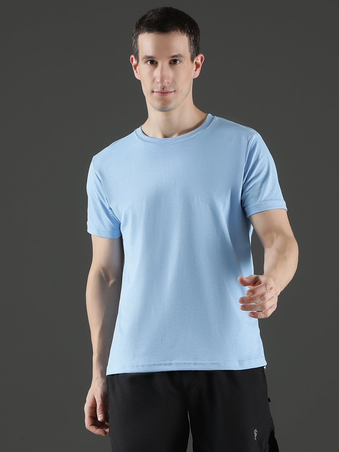 Polyester Lycra Jacquard Textured Round Neck Slim Fit Half Sleeve T-Shirt