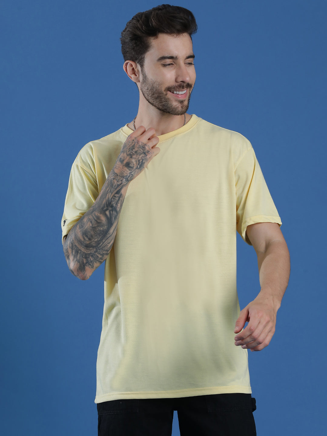 Single Jersey Oversized Round Neck Drop Shoulder Half Sleeve T-Shirt