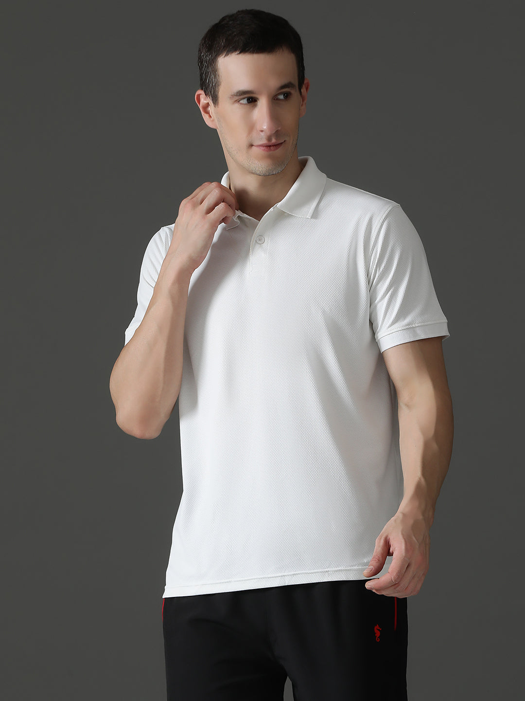 Dryfit Micro Polyester Textured Polo Neck Slim Fit Half Sleeve T-Shirt