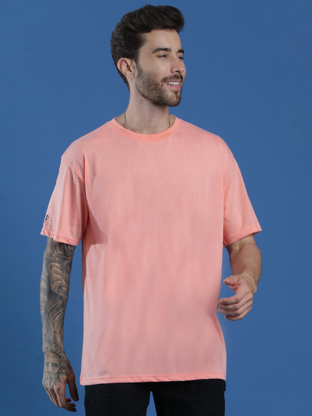 Single Jersey Oversized Round Neck Drop Shoulder Half Sleeve T-Shirt
