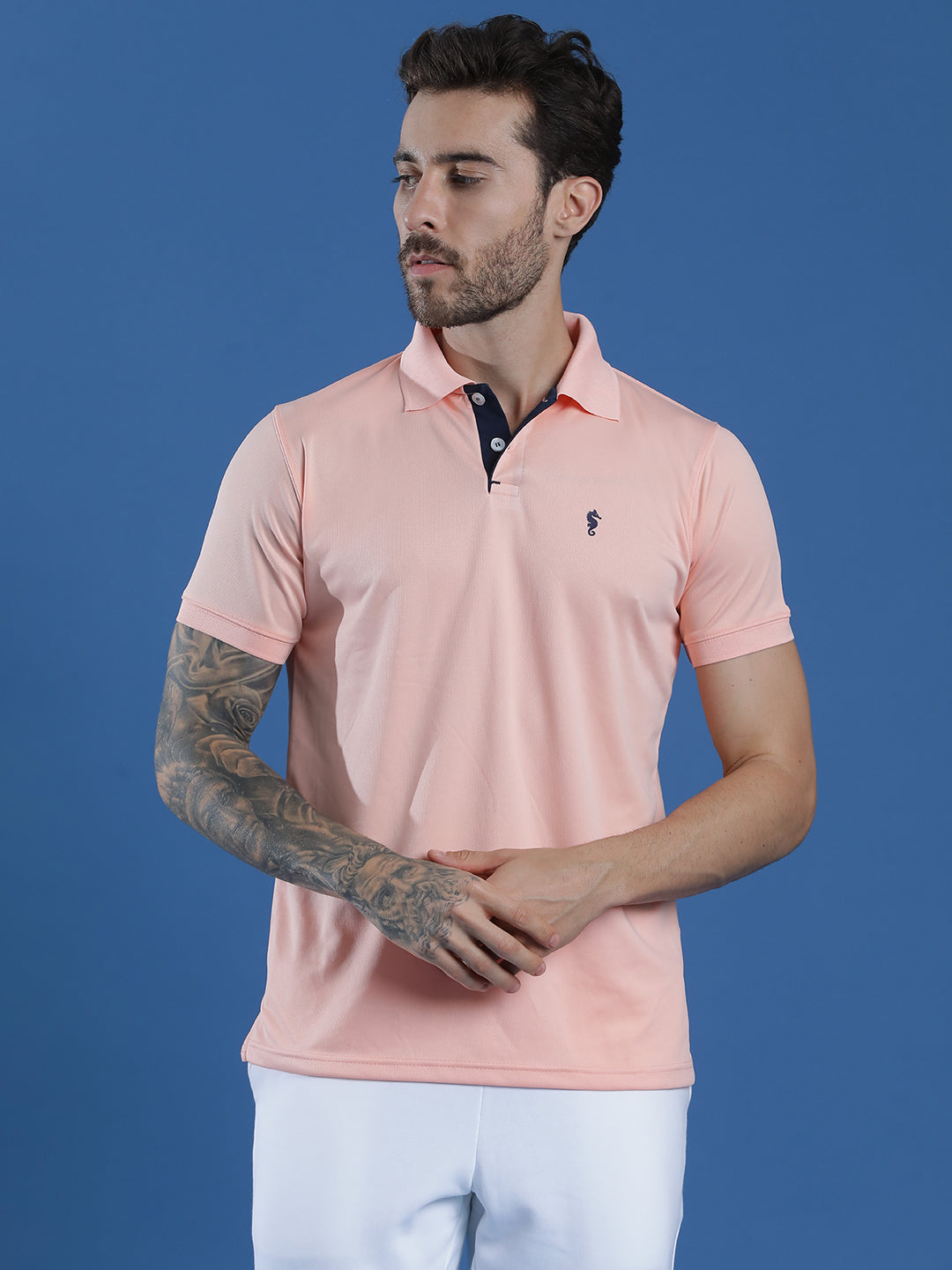 Dryfit Textured Structured Polo Neck Half Sleeve Casual T-Shirt