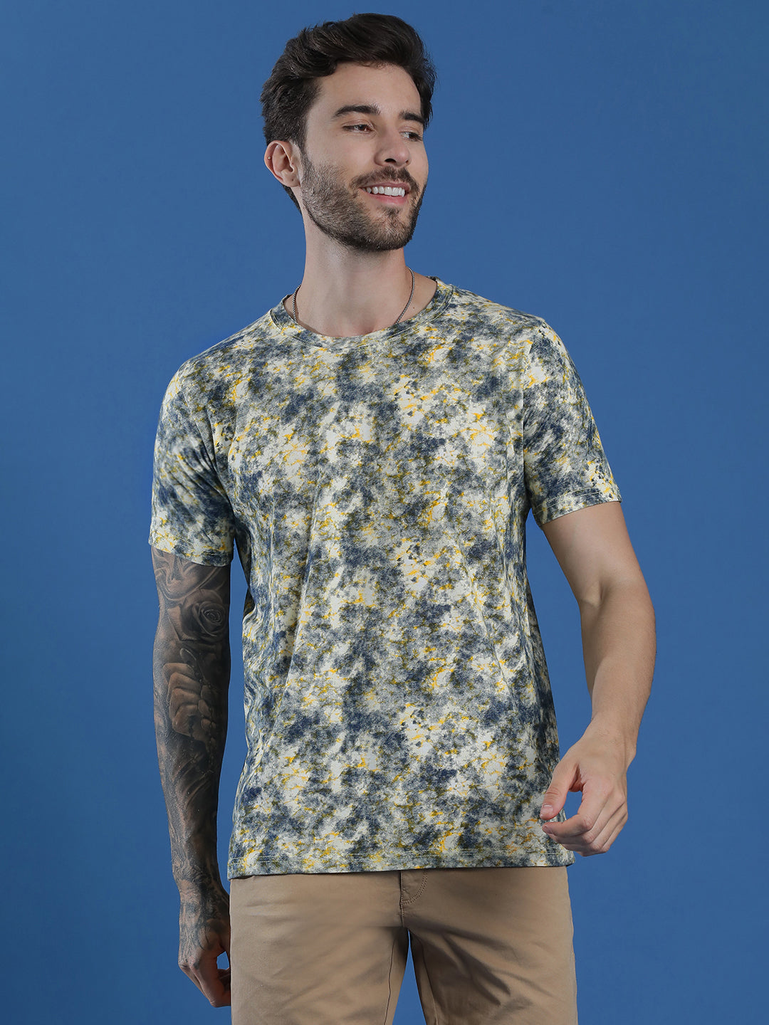 Single Jersey Round Neck Slim Fit Printed Half Sleeve T-Shirt