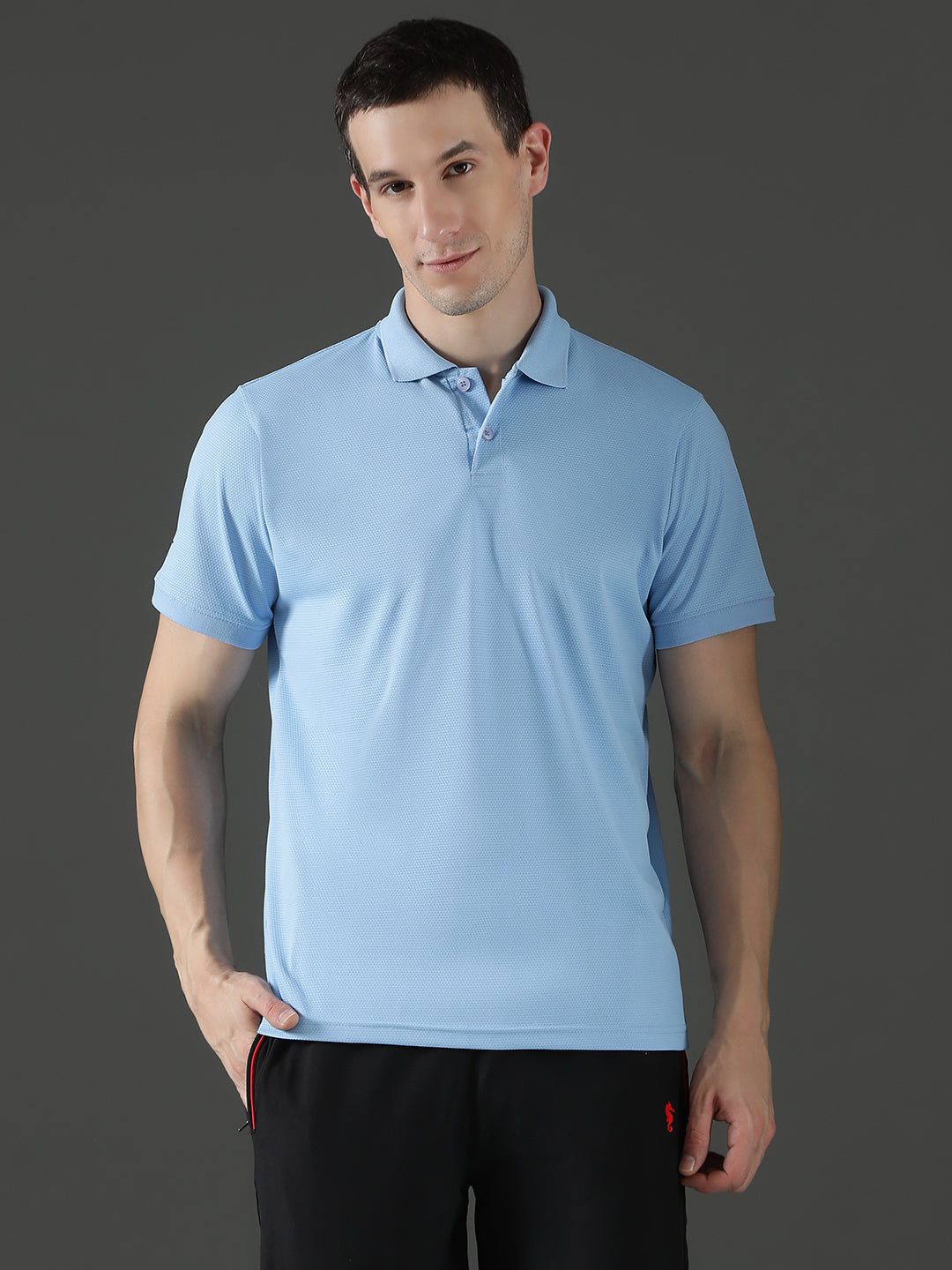 Dryfit Micro Polyester Textured Polo Neck Slim Fit Half Sleeve T-Shirt