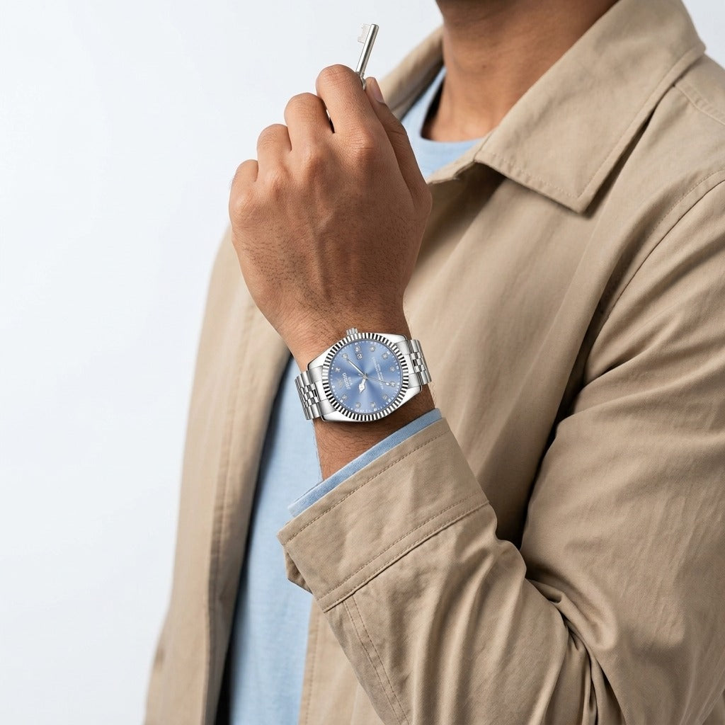 Sky Luxe Silver Stainless Steel Analog Watch for Men -AB55