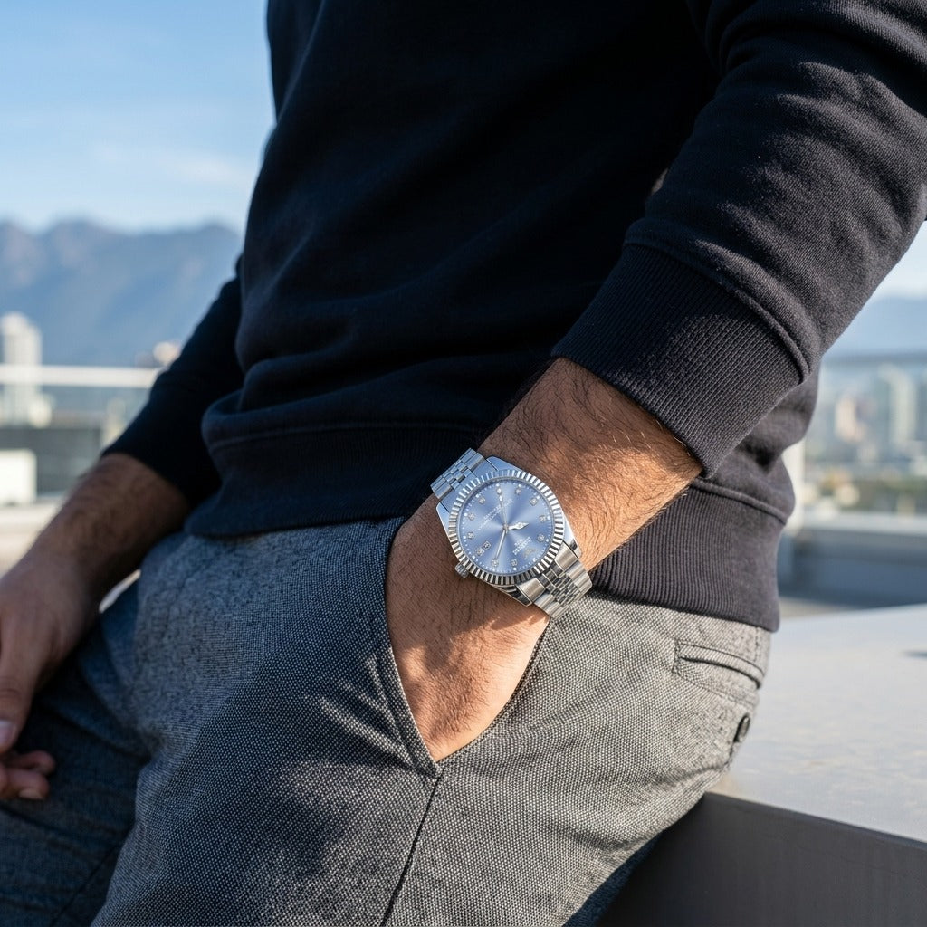 Sky Luxe Silver Stainless Steel Analog Watch for Men -AB55