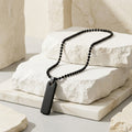Men’s Black Beaded Chain Necklace with Matte Black Tag Pendant